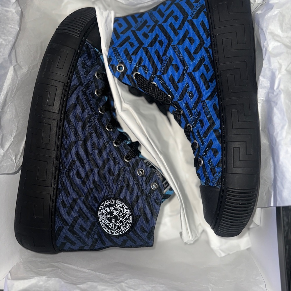 Versace Black and Blue Patterned Sneakers